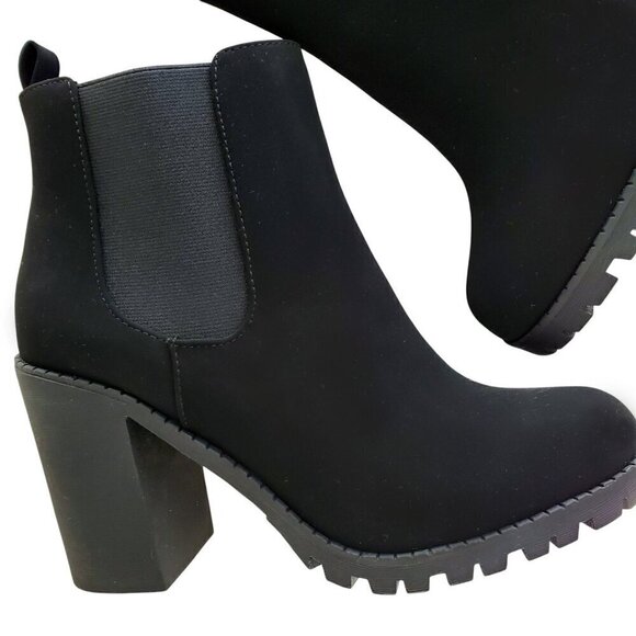 NWT Soda Chunky Heel Black Combat Boots Jaber Ankle Lug Sole Pull On 9.5 - Picture 3 of 13